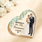 Personalized Flower Couple Photo Heart-Shaped Acrylic Plaque with Surname and Date Home Decor Wedding Birthday Gift for Couple Newlywed
