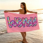 Personalized Preppy Floral Letter Oversized Quick Dry Beach Towel with Name Travel Essential Birthday Gift for Friends Sisters