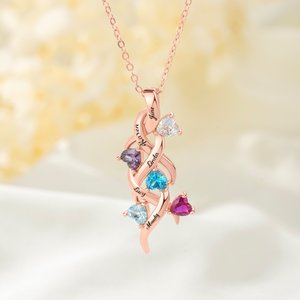 Personalised Dainty Family Heart Birthstone Necklace with 1-6 Names Birthday Mother's Day Gift for Mom Grandma Woman