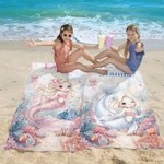 Personalized Cute Cartoon Mermaid Soft Quick Dry Beach Towel with Name Vacation Beach Party Gift for Women Girls