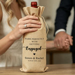 Personalized Wedding Theme Drawstring Wine Bag with Text Name and Year Wedding Engagement Party Gift for Bride Groom Couple