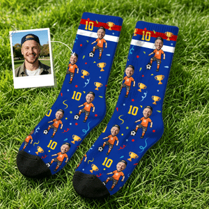 Personalized Photo Funny Soccer Pattern Breathable Mid-Calf Socks with Name and Number  Daily Wear World Cup Birthday Gift for Man Kid Football Lover