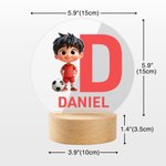 Personalized 3D Soccer Cartoon Character LED Night Light with Name Initial and Wooden Base Room Decor Birthday Gift for Boys Girls