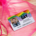 Spersonalizowana tęczowa gejowska karta członkowska z imieniem i nazwiskiem oraz torbą prezentową Tęczowy prezent dla społeczności LGBT
