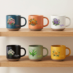 Personalised Birth Flower 12 oz Ceramic Coffee Mug with Handle and Name Daily Use Birthday Gift for Friends Office Workers
