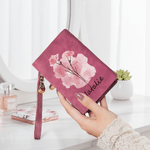 Personalised Birth Flower Vintage PU Leather Woman Wallet with Wrist Strap and Name Birthday Anniversary Gift for Mom Sister Girlfriend