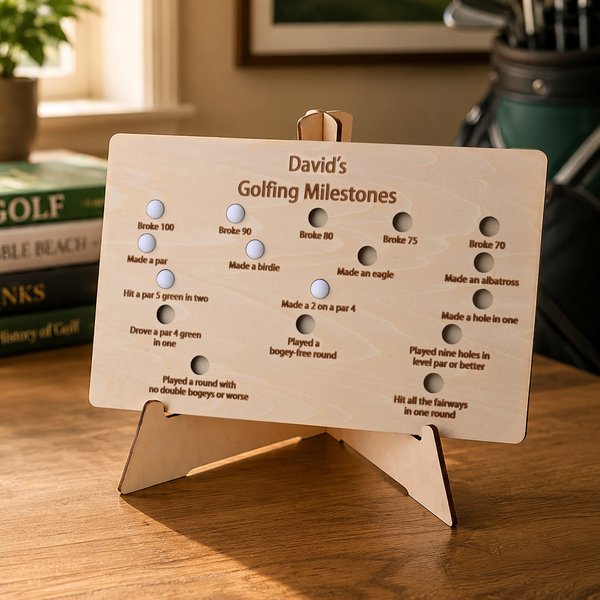 Personalized Golfing Golf Milestone Stand Ornament with Text and Mini Golf Balls Home Display Birthday Christmas Retirement Gift for Golfers