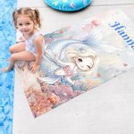 Personalized Cute Cartoon Mermaid Soft Quick Dry Beach Towel with Name Vacation Beach Party Gift for Women Girls