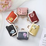 Personalised Ink Painting Style Birth Flower Portable Genuine Leather Mini Jewellery Case with Kiss Lock and Name Daily Use Birthday Gift for Women