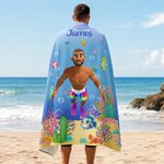 Personalized Cute 3D Diving Kid Sea Animal Quick Dry Soft Oversized Beach Towel with Name Summer Vacation Beach Party Birthday Gift for Boys Girls