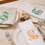 Personalized Embroidered Floral Initial Linen Napkin Table Decor Anniversary Wedding Birthday Gift for Family Friends