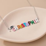 Personalized Cute Colorful Enamel Bubble Letters Graduation Cap Necklace with Name Dainty Jewelry Birthday Graduation Anniversary Gift for Graduates