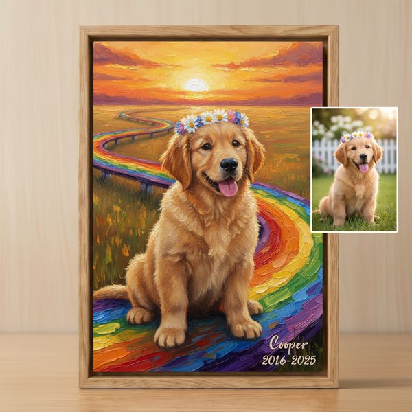 Personalised Rainbow Pet Photo Memorable Canvas Prints with Name and Date Birthday Gift for Pet Loss