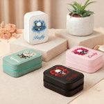 Personalized Birth Flower Skull PU Leather Jewelry Box with Name and LED Three-Color Adjustable Makeup Mirror Birthday Gift for Goth Enthusiast Girl
