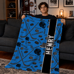 Gepersonaliseerde ijshockeystick Patroon zachte deken met naam Home gebruik Game Night verjaardagscadeau voor kinderen volwassenen ijshockey liefhebber