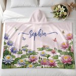 Personalized Multicolor Birth Flower Butterfly Soft Cozy Hooded Blanket with Name Daily Use Birthday Gift for Family Friend