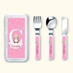 Personalizowany dziecięcy zestaw sztućców 3-częściowy nóż widelec łyżka ze stali nierdzewnej w etui z imieniem dla chłopców i dziewczynek