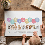 Personalised Watercolour Animals Balloons Canvas Prints with Name Warm Nursery Decor Baby Shower Birthday Gift for Newborns New Parents