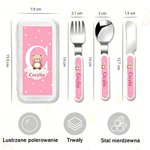 Personalizowany dziecięcy zestaw sztućców 3-częściowy nóż widelec łyżka ze stali nierdzewnej w etui z imieniem dla chłopców i dziewczynek