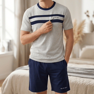Personalized Simple Short-Sleeve Pajama Matching Shorts Set with Text Summer Home Clothing Father's Day Birthday Gift for Men