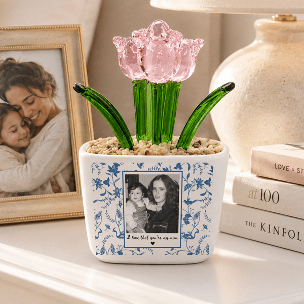 Henkilökohtainen Toile De Jouy Style Photo Lasi Ruukkukasvit tekstillä Työpöytä Toimisto Hylly Sisustus Syntymäpäivä Äitienpäivä Lahja Äidille
