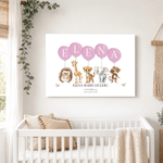 Personalised Watercolour Animals Balloons Canvas Prints with Name Warm Nursery Decor Baby Shower Birthday Gift for Newborns New Parents