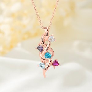 Personalized Dainty Family Heart Birthstone Necklace with 1-6 Names Birthday Mother's Day Gift for Mom Grandma Woman