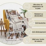 Couverture personnalisée avec nom photos et textes - Décoration de maison - Cadeau de fête des Mère et fête des Pères pour la famille