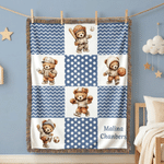 Personalized Sports Teddy Bear Soft Throw Blanket with Name Nursery Decor Baby Shower Gift for Baby Boys Toddlers