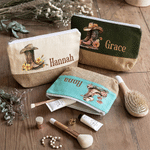 Personalised Birth Flower Cowboy Boots Canvas Linen Patchwork Makeup Bag with Name Bachelorette Party Wedding Gift for Bridesmaid Bride