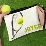 Personalized Tennis Ball Pattern Durable Makeup Bag with Name and Wrist Strap Daily Use Birthday Gift for Tennis Lover Player Coach