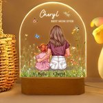 Personalisert Best Mom Ever Akvarell Family Embrace LED-nattlys med trebunn Hjemmedekorasjon Morsdag Bursdagsgave til mamma