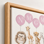 Personalised Watercolour Animals Balloons Canvas Prints with Name Warm Nursery Decor Baby Shower Birthday Gift for Newborns New Parents