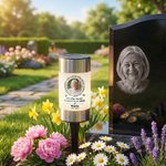 Personalisiertes Solar Grablicht mit Trauerspruch und Foto | mit Namen und Datum | Garten | Friedhof | Erinnerung Geschenk für Hinterbliebene