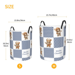 Personalized Sports Teddy Bear Polka Dot Large Capacity Laundry Basket with Name and Handle Nursery Decor Birthday Gift for Kids