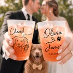 Personalized Line Art Style Pet Photo Frosted Food-Grade Plastic Cups with Names Set of 10 Daily Use Wedding Party Gift for Guests Newlyweds