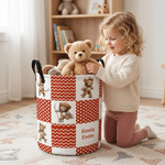 Personalized Sports Teddy Bear Polka Dot Large Capacity Laundry Basket with Name and Handle Nursery Decor Birthday Gift for Kids