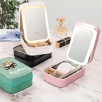 Personalized Birth Flower Skull PU Leather Jewelry Box with Name and LED Three-Color Adjustable Makeup Mirror Birthday Gift for Goth Enthusiast Girl