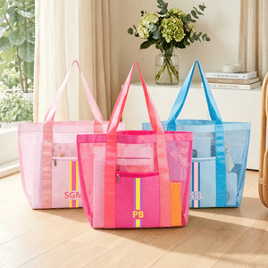 Henkilökohtainen värikäs Retro raita varjo kirjeen Muoti Naiset Tote Beach Bag nimi Päivittäinen käyttö Matkailu syntymäpäivä lahja naisille Besties