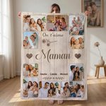 Couverture personnalisée avec nom photos et textes - Décoration de maison - Cadeau de fête des Mère et fête des Pères pour la famille