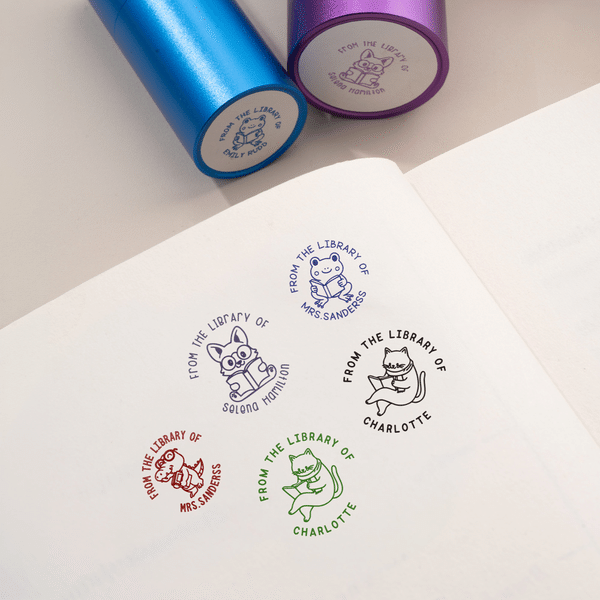 Personalised From the Library of Cute Animal Stamp with Box Daily Use Library Bookish Gift for Book Lover