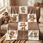 Personalized Sports Teddy Bear Soft Throw Blanket with Name Nursery Decor Baby Shower Gift for Baby Boys Toddlers