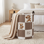 Personalized Sports Teddy Bear Polka Dot Large Capacity Laundry Basket with Name and Handle Nursery Decor Birthday Gift for Kids