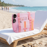 Personalised Colourful Retro Stripe Shadow Letter Fashion Women Tote Beach Bag with Name Daily Use Travel Birthday Gift for Women Besties