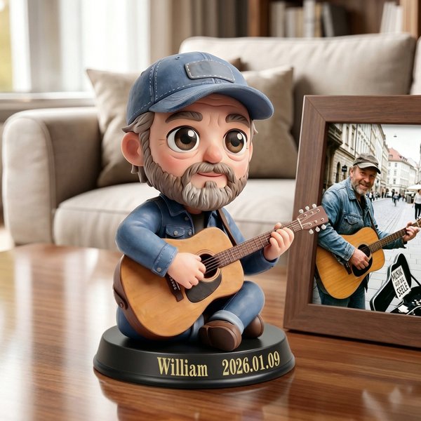 Personalized 3D Guitarist Photo Figurine Ornament with Base and Text Desk Decoration Birthday Gift for Guitar Player Music Lover