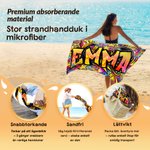 Personlig snabbtorkande strandhandduk i färgstark graffitikonst med namn stort badlakan för strandfest och sommarsemester till barnfamilj