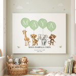 Personalised Watercolour Animals Balloons Canvas Prints with Name Warm Nursery Decor Baby Shower Birthday Gift for Newborns New Parents