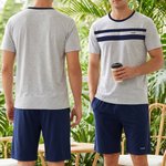 Personalized Simple Short-Sleeve Pajama Matching Shorts Set with Text Summer Home Clothing Father's Day Birthday Gift for Men