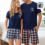Personalized Line Drawing Photo Plaid Lounge Pajama Set with Text Father's Day Birthday Anniversary Gift for Woman Man Couple