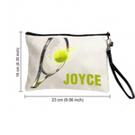 Personalized Tennis Ball Pattern Durable Makeup Bag with Name and Wrist Strap Daily Use Birthday Gift for Tennis Lover Player Coach